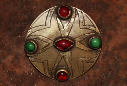 Антикварная туркменская брошь серебро позолота кон