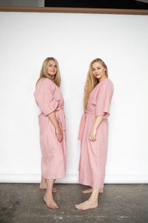 Льняное платье пудровое xxl