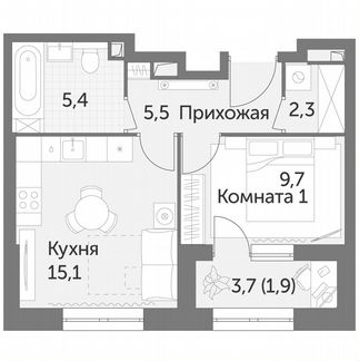 1-к квартира, 39.9 м², 16/29 эт.