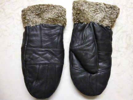 Кожаные варежки и шапка с натуральным мехом