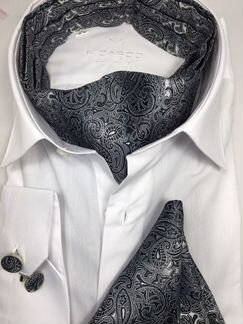 Мужской аскот, паше и запонки серые