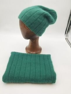 Комплект шапка бини и шарф, ангора