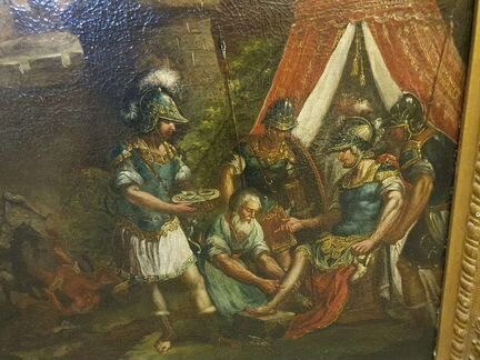 Большая старинная жанровая картина XIX век