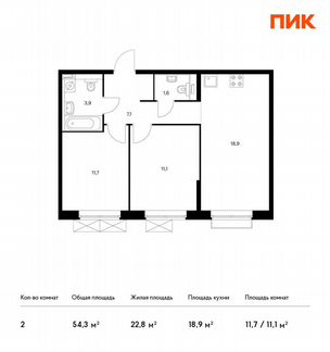 2-к квартира, 54.3 м², 4/17 эт.