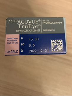 Контактные линзы Acuvue TruEye +3, новые, 30 шт