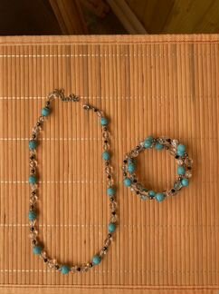 Колье и браслет бирюза и хрусталь