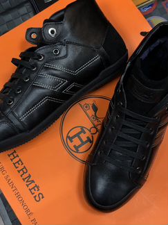 Hermes кожаные высокие кеды на меху 45 р