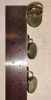 Комплект серьги и кольцо Нефрит Мельхиор