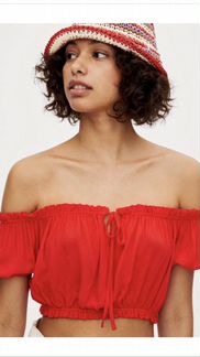 Красная Блуза с эластичным воротом, кроп-топ H&M