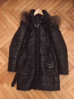 Пуховик кожаный на меху