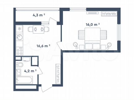 1-к квартира, 41.1 м², 19/26 эт.
