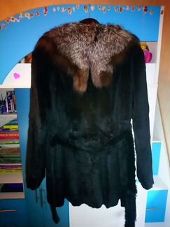 Шуба из кролика с чернобуркой